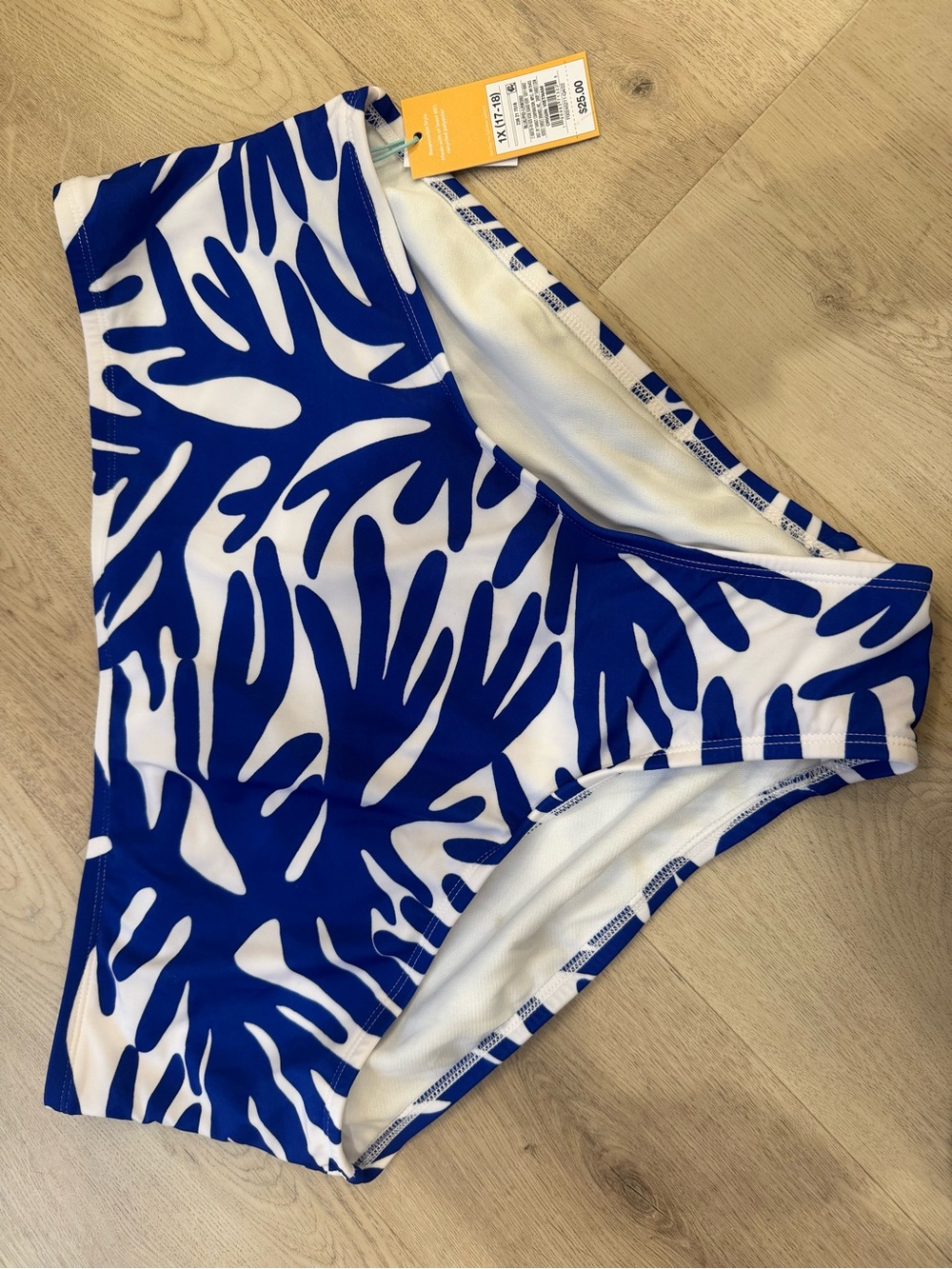 Kona Sol Blue and White High-Waist Bikini Bottoms - Picture 2 of 2